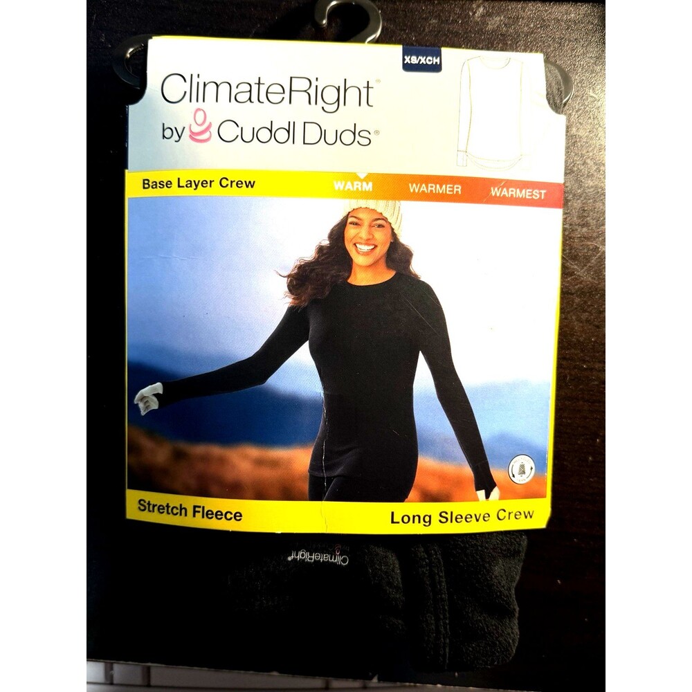 Cuddl Duds Sz XS 2-4 Climate Right Womens Long Sleeve Crew Stretch Fleece Black